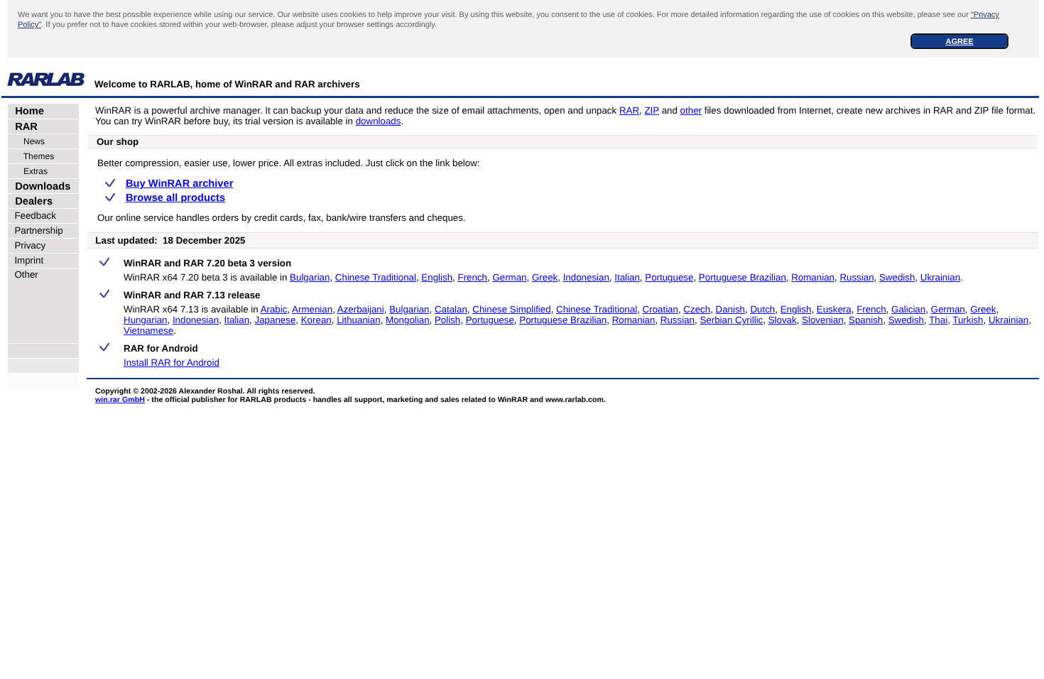 WinRAR official website from RARLAB