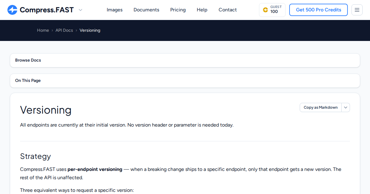 Versioning | Compress.Fast API