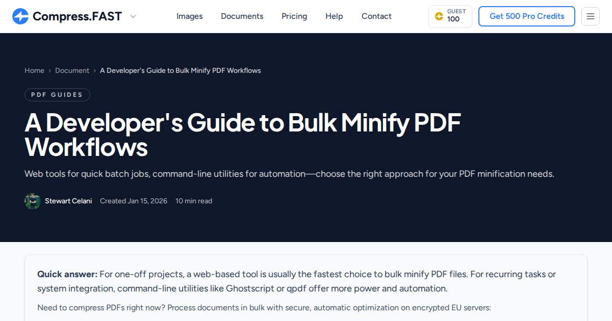 Bulk Minify PDF Files — Web Tools & CLI Scripts (2026)