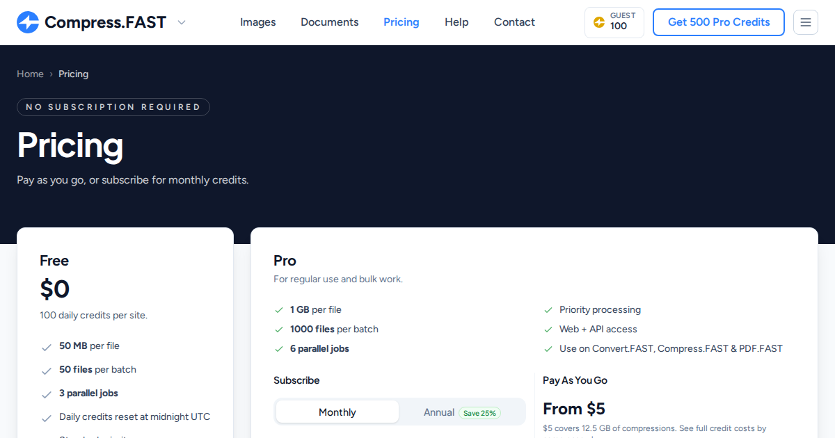 Pricing & Plans - Free & Pro File Compression