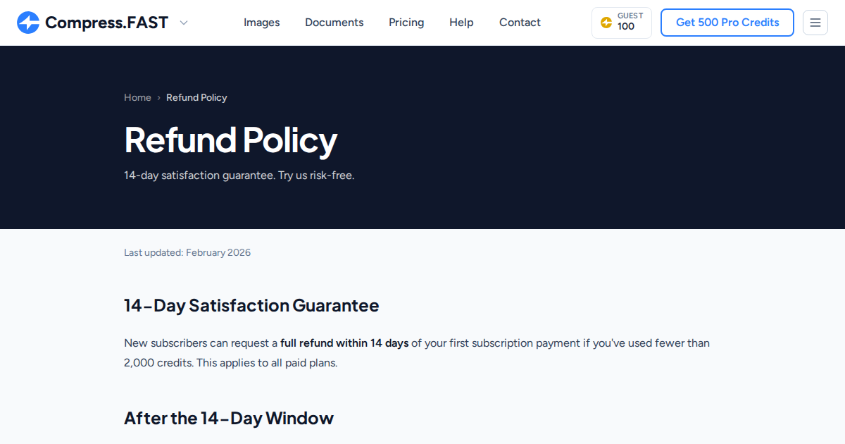 Refund Policy - Compress.FAST Subscriptions